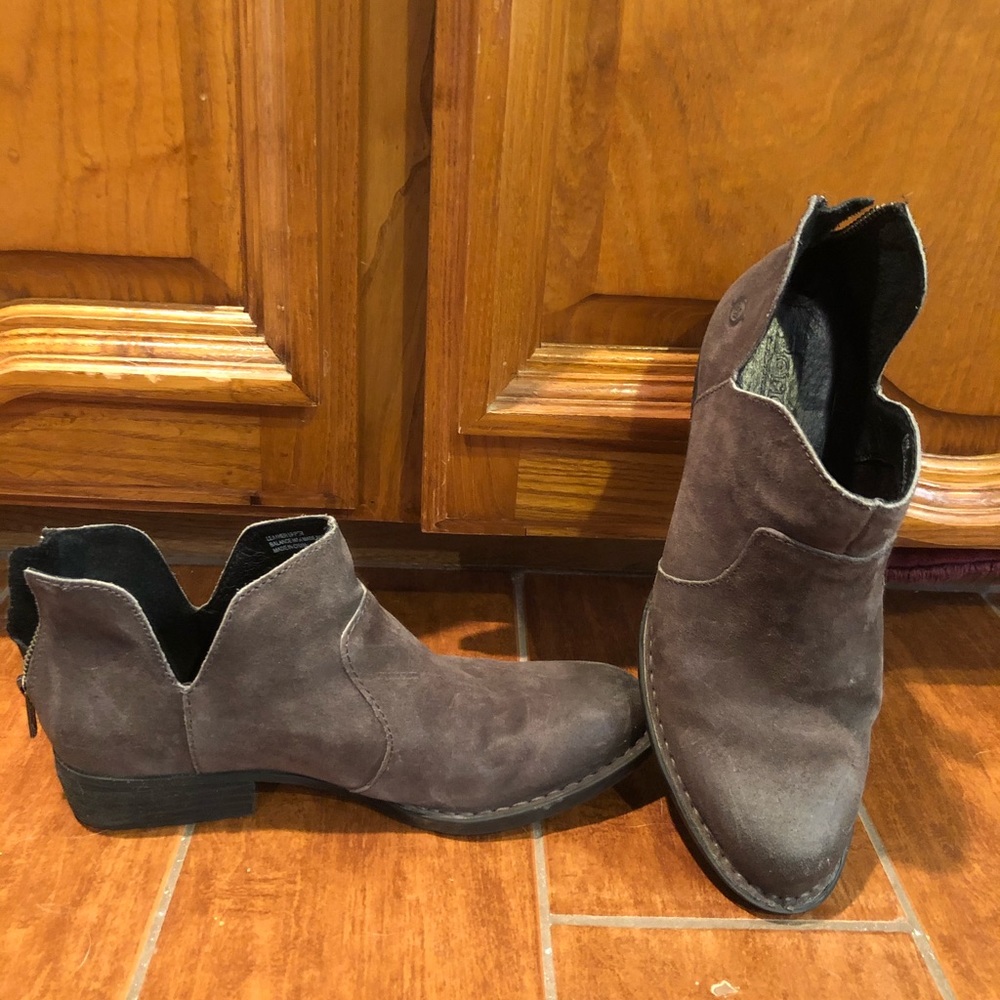 Gray leather booties
